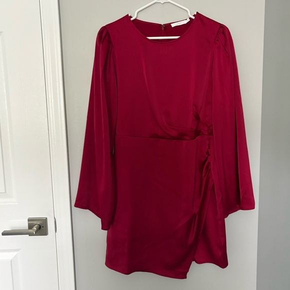 Lush Dresses & Skirts - Dry Goods Burgundy Red Long Sleeve Satin Mini Dress